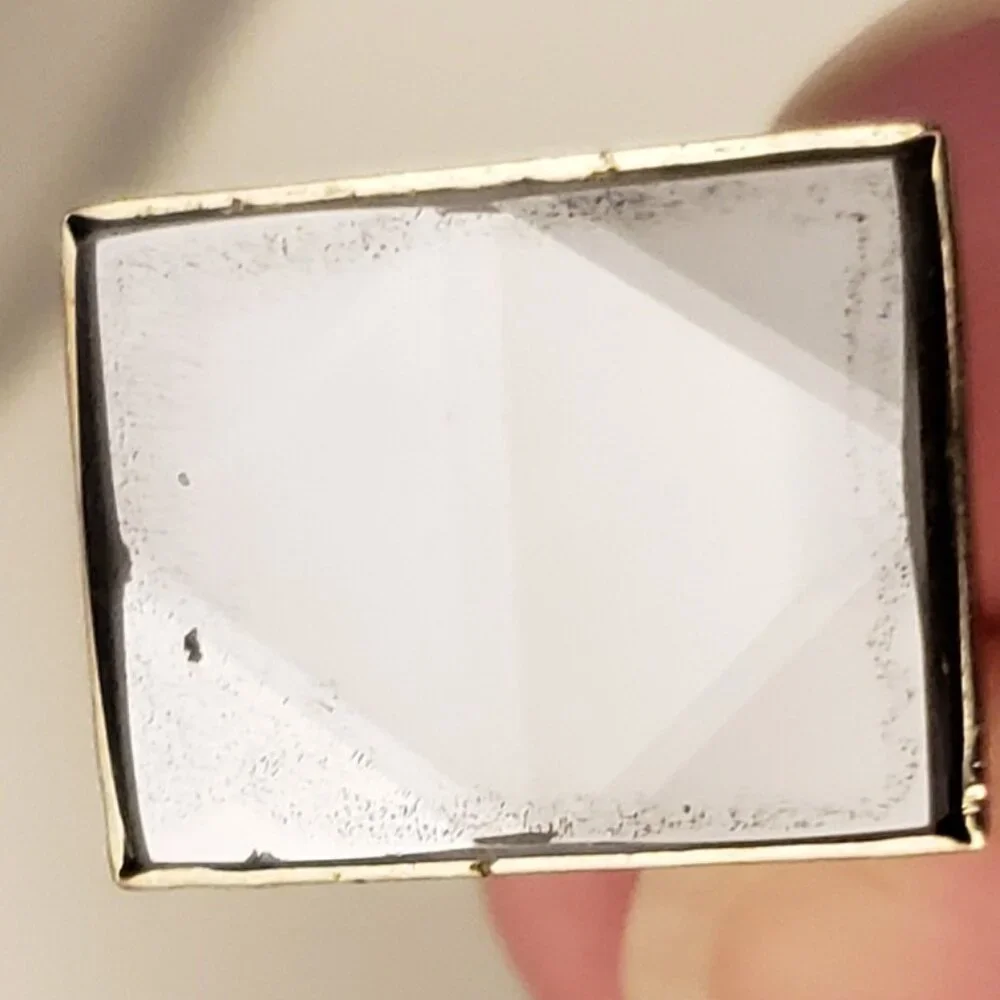 Vintage Silvertone Angled Mirrored Metal Cufflinks Faceted Geometric Rectangular